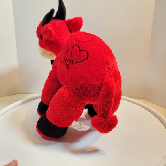 Goat Plushy Plush Red Devil Hearts 12" Stuffed Animal Valentine Russ Berrie - Picture 8 of 13